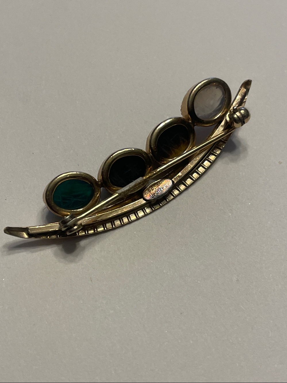 Vintage Signed 12k Gold Filled Bojar Scarabs Facet Tennis Bar Multi Stone Brooch - Picture 4 of 5